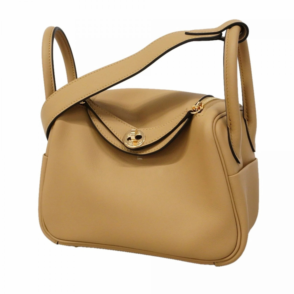 Hermes Lindy Mini Verso Swift Poucher Etoupe Champagne Handbag, 2-way bag for...
